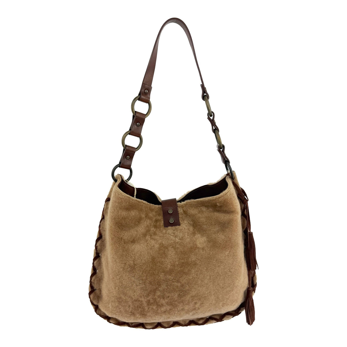 NWT F/W 2002 Dolce & Gabbana Tan Shearling Fur Whipstitch Shoulder Bag - RealList