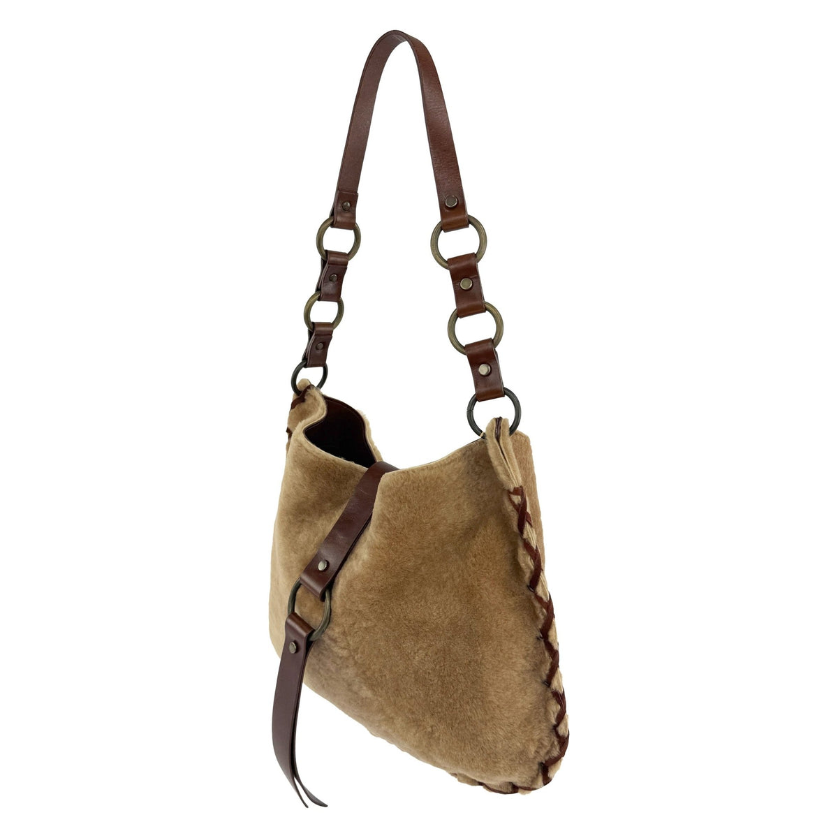 NWT F/W 2002 Dolce & Gabbana Tan Shearling Fur Whipstitch Shoulder Bag - RealList
