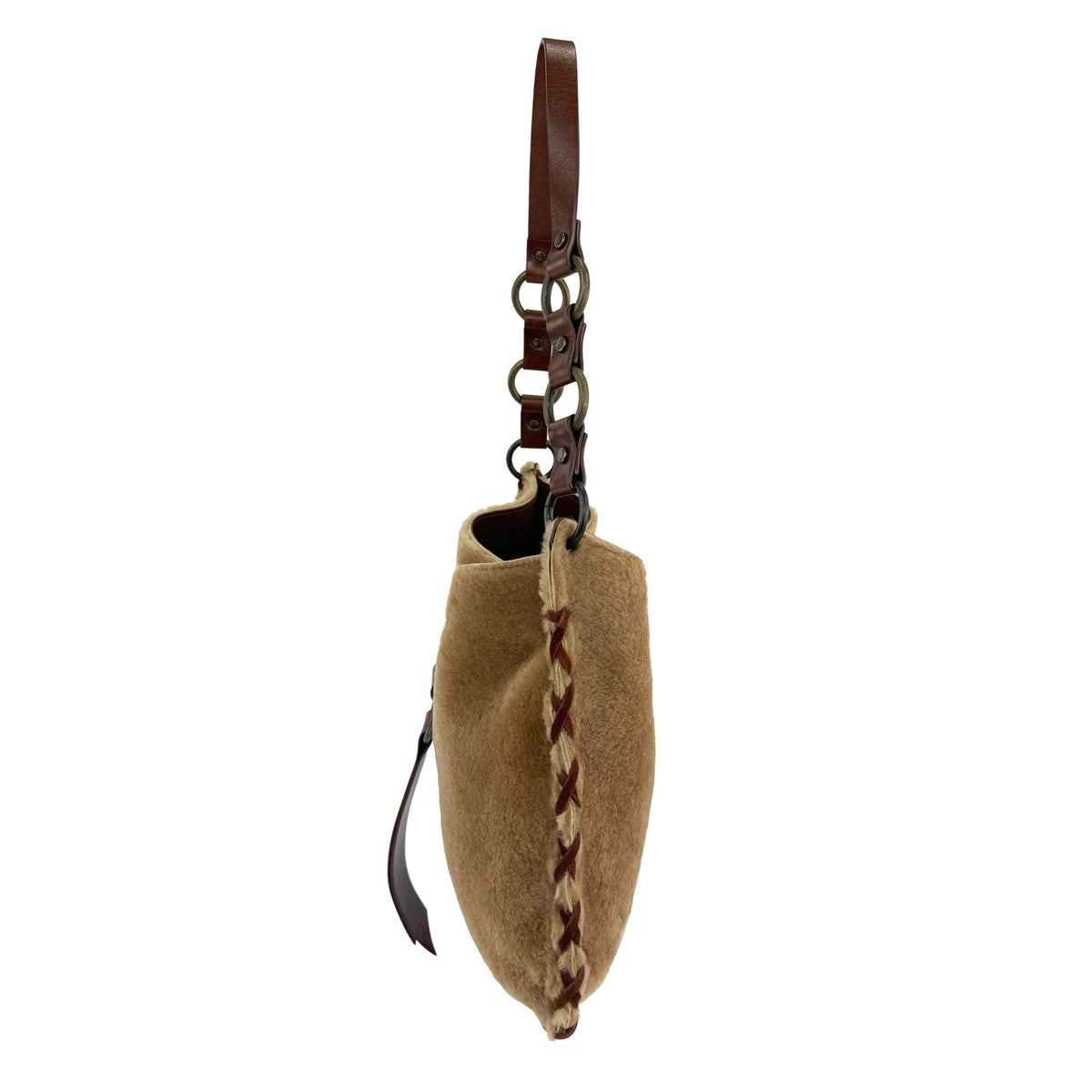NWT F/W 2002 Dolce & Gabbana Tan Shearling Fur Whipstitch Shoulder Bag - RealList