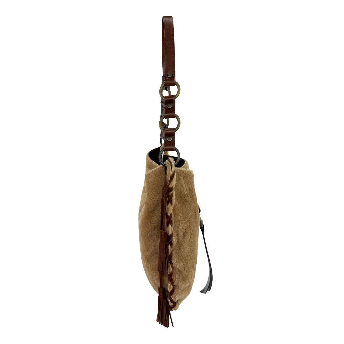 NWT F/W 2002 Dolce & Gabbana Tan Shearling Fur Whipstitch Shoulder Bag - RealList