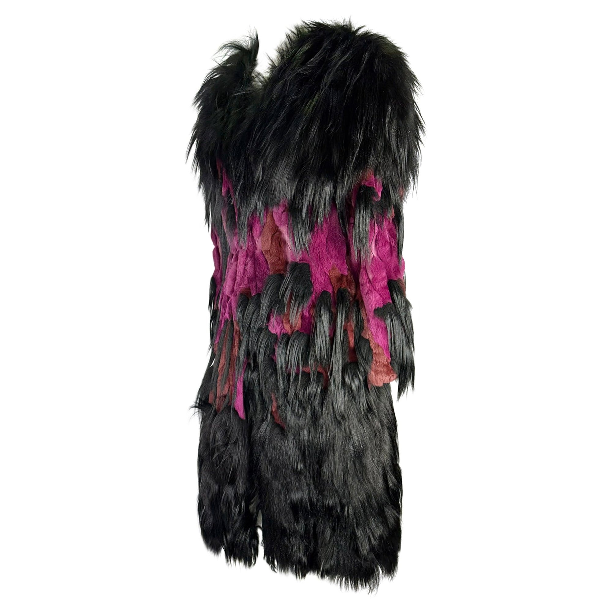 NWT F/W 2002 Thierry Mugler Couture Black Purple Oversized Fur Coat - RealList