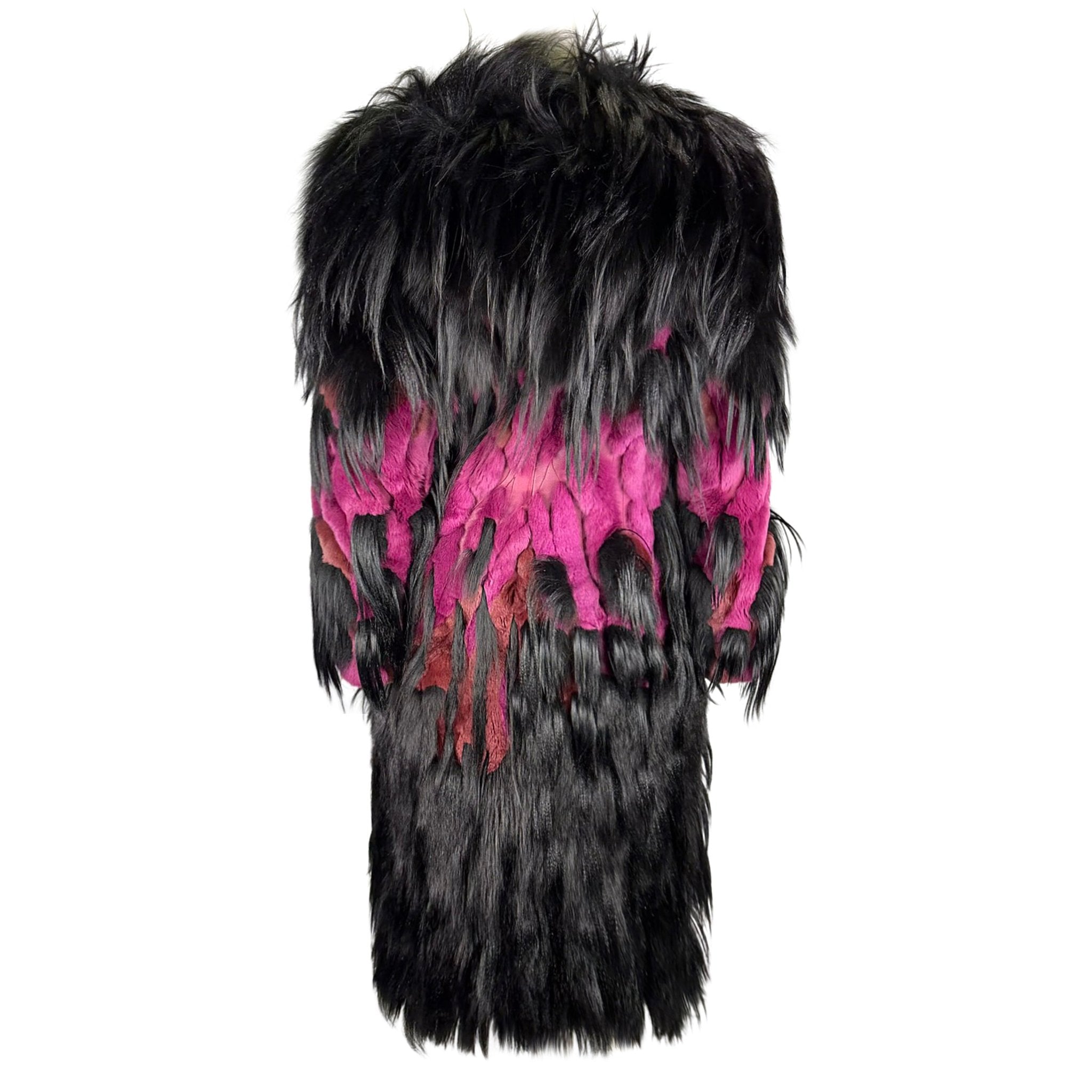 NWT F/W 2002 Thierry Mugler Couture Black Purple Oversized Fur Coat - RealList