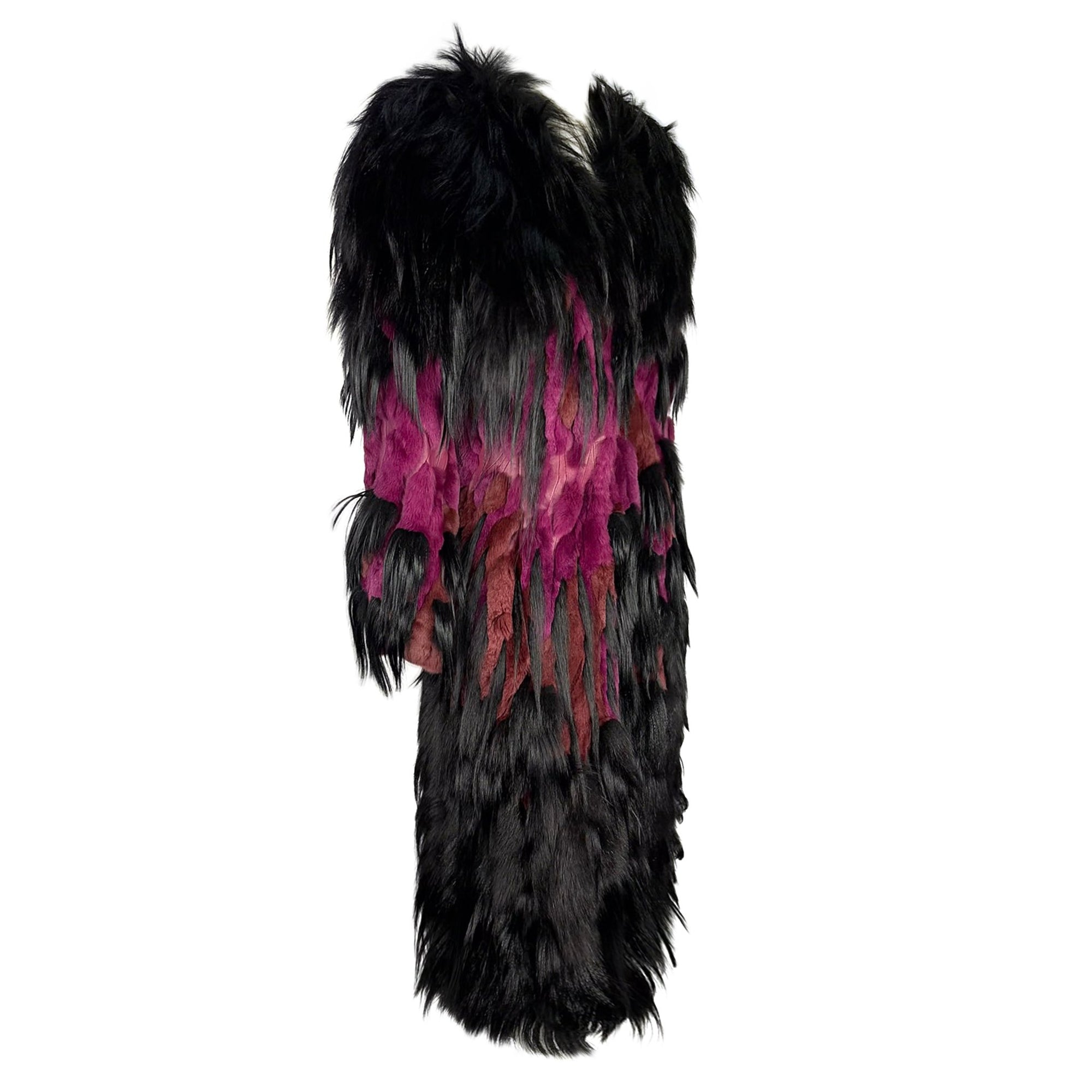 NWT F/W 2002 Thierry Mugler Couture Black Purple Oversized Fur Coat - RealList