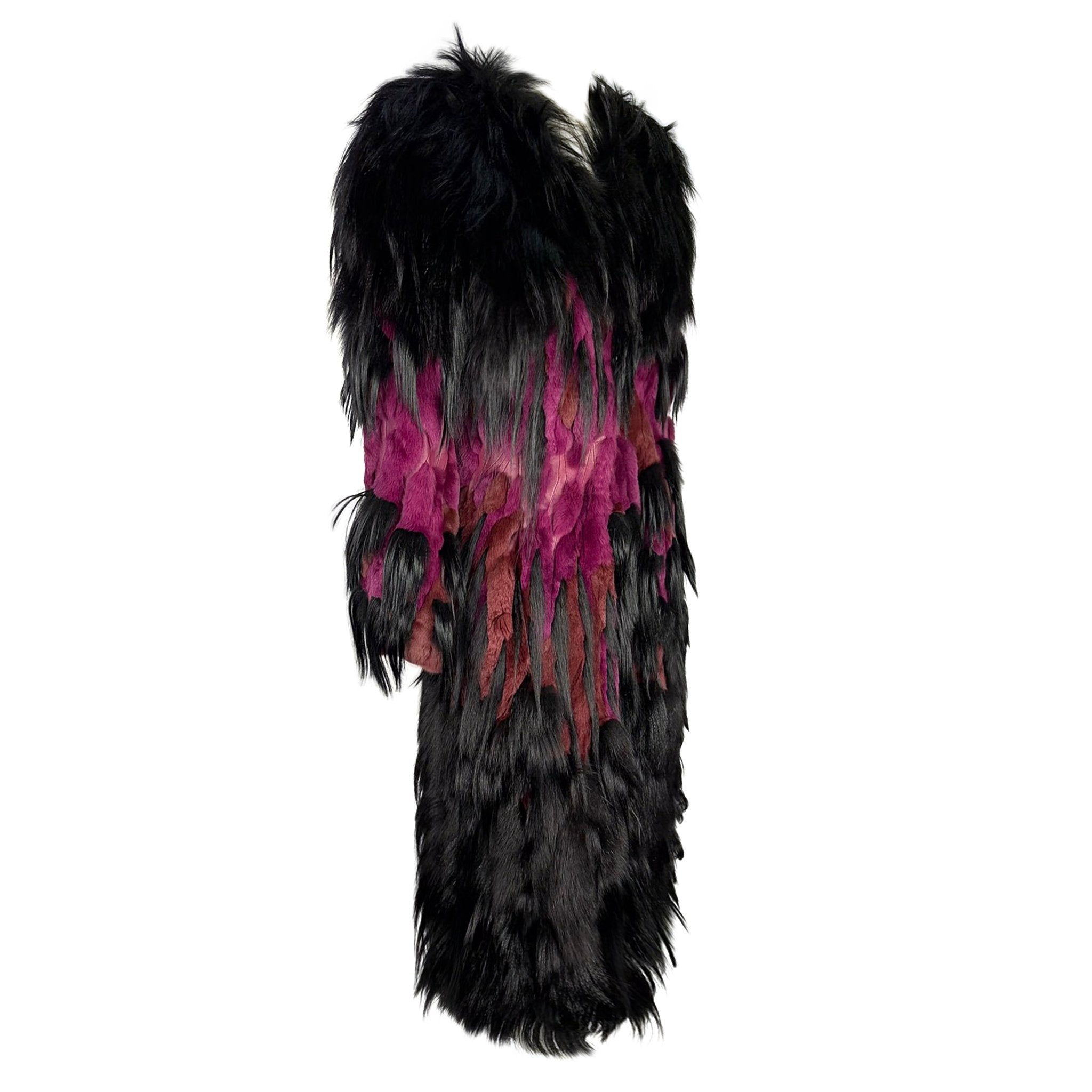 NWT F/W 2002 Thierry Mugler Couture Black Purple Oversized Fur Coat - RealList