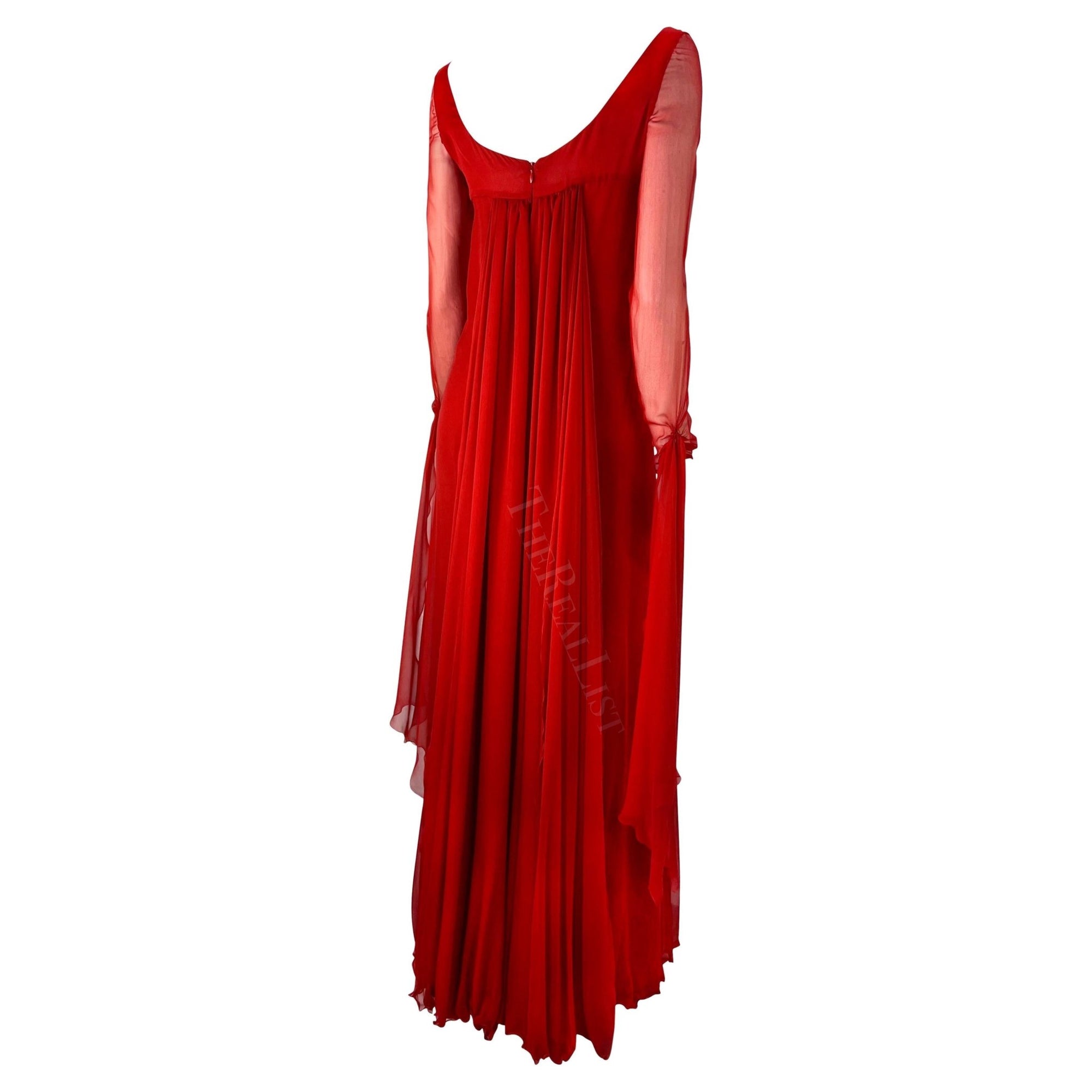 NWT F/W 2002 Valentino Garavani Runway Finale Red Silk Chiffon Train Gown - RealList
