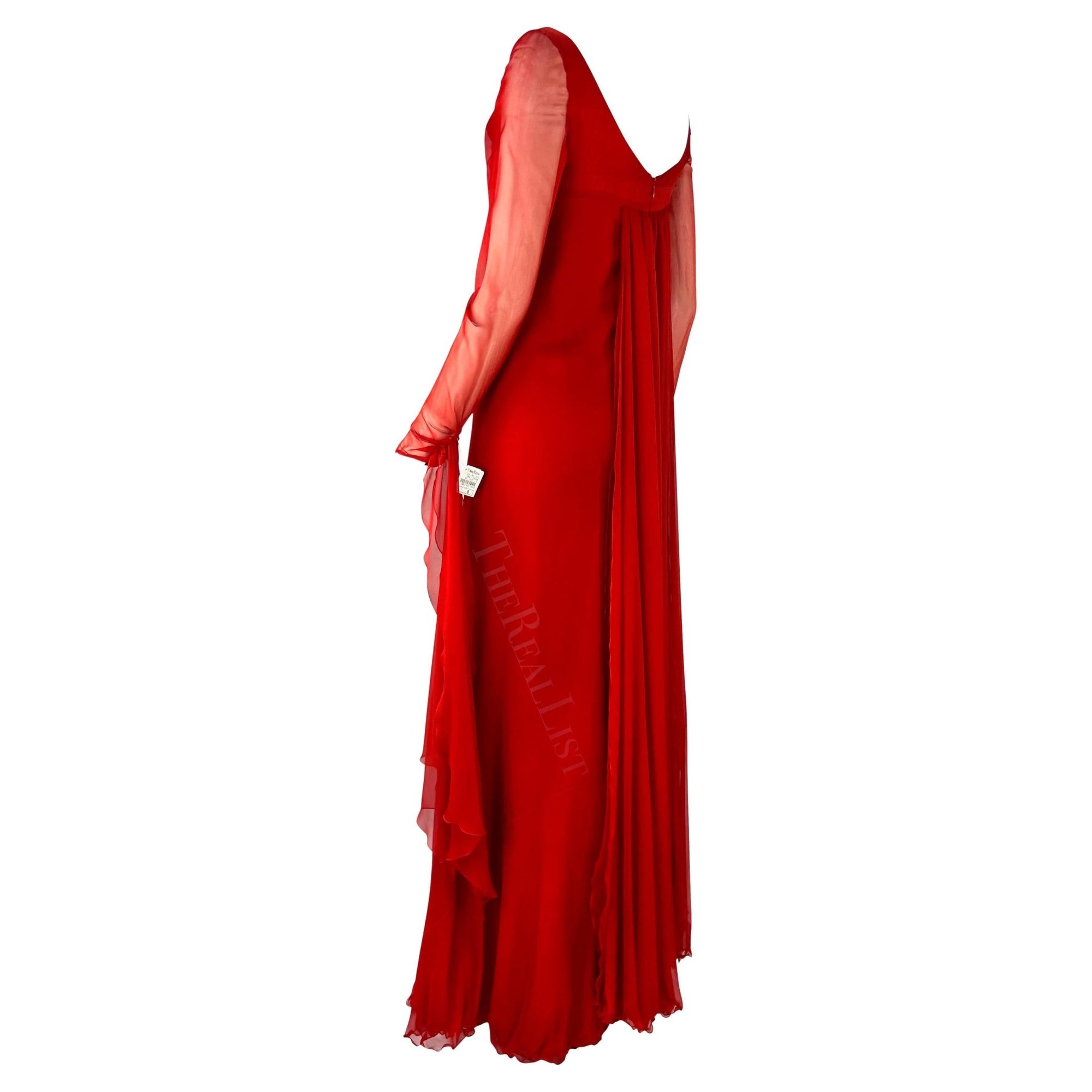 NWT F/W 2002 Valentino Garavani Runway Finale Red Silk Chiffon Train Gown - RealList