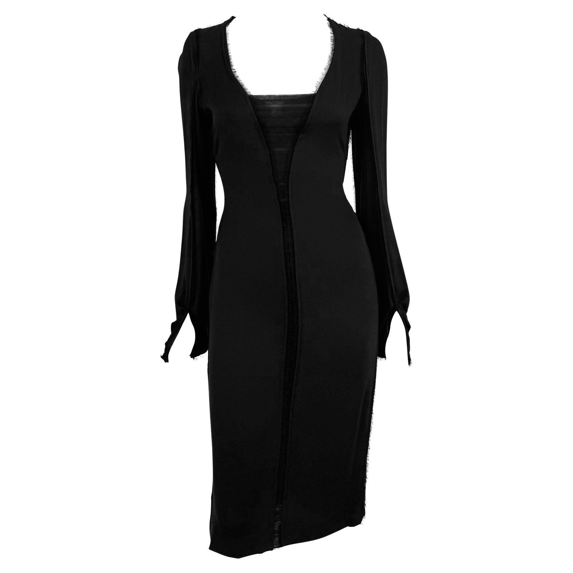 NWT F/W 2002 Yves Saint Laurent by Tom Ford Sheer Black Chiffon Poets Dress - RealList