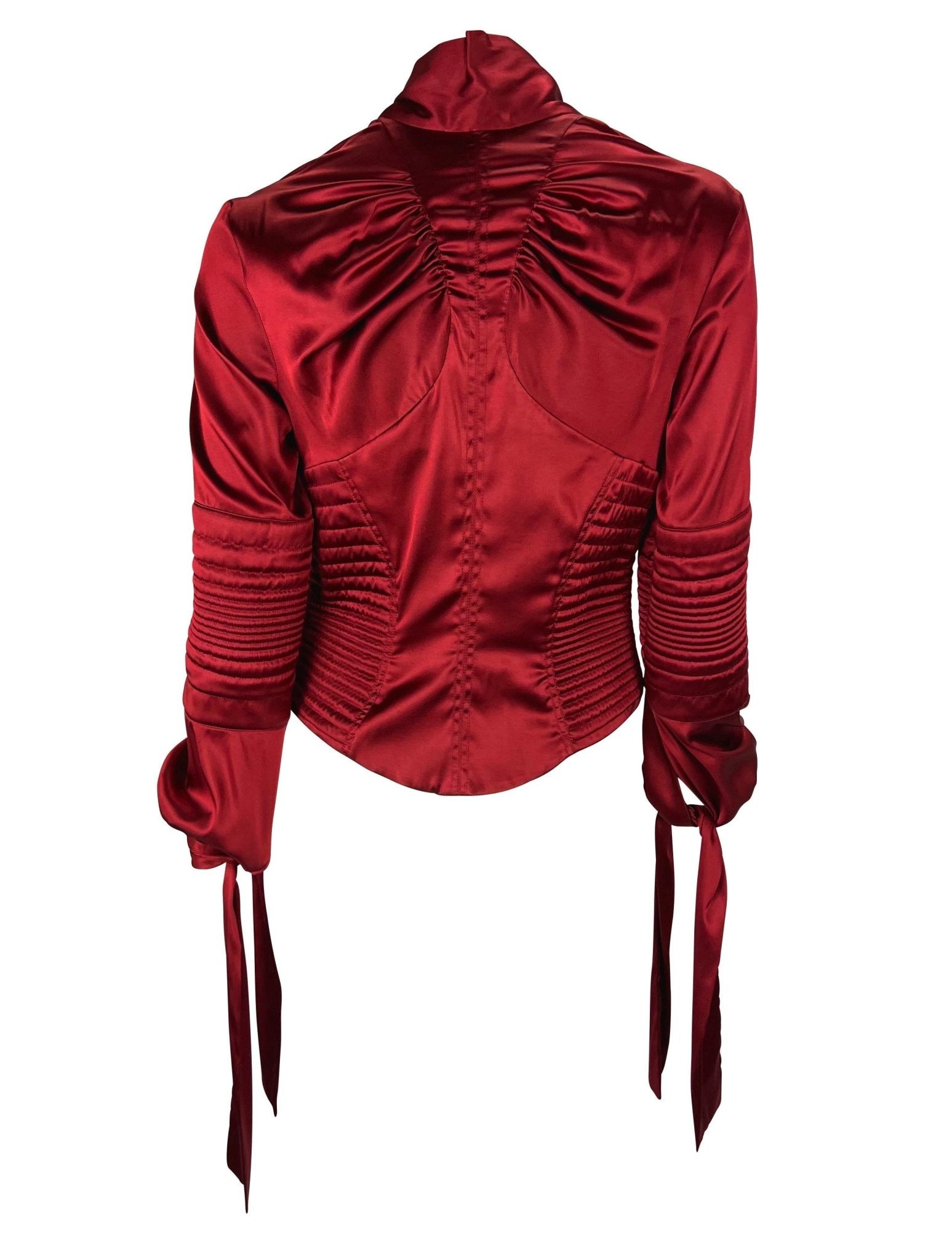 NWT F/W 2003 Gucci by Tom Ford Deep Red Stretch Satin Quilted Corset Tie Blouse - RealList