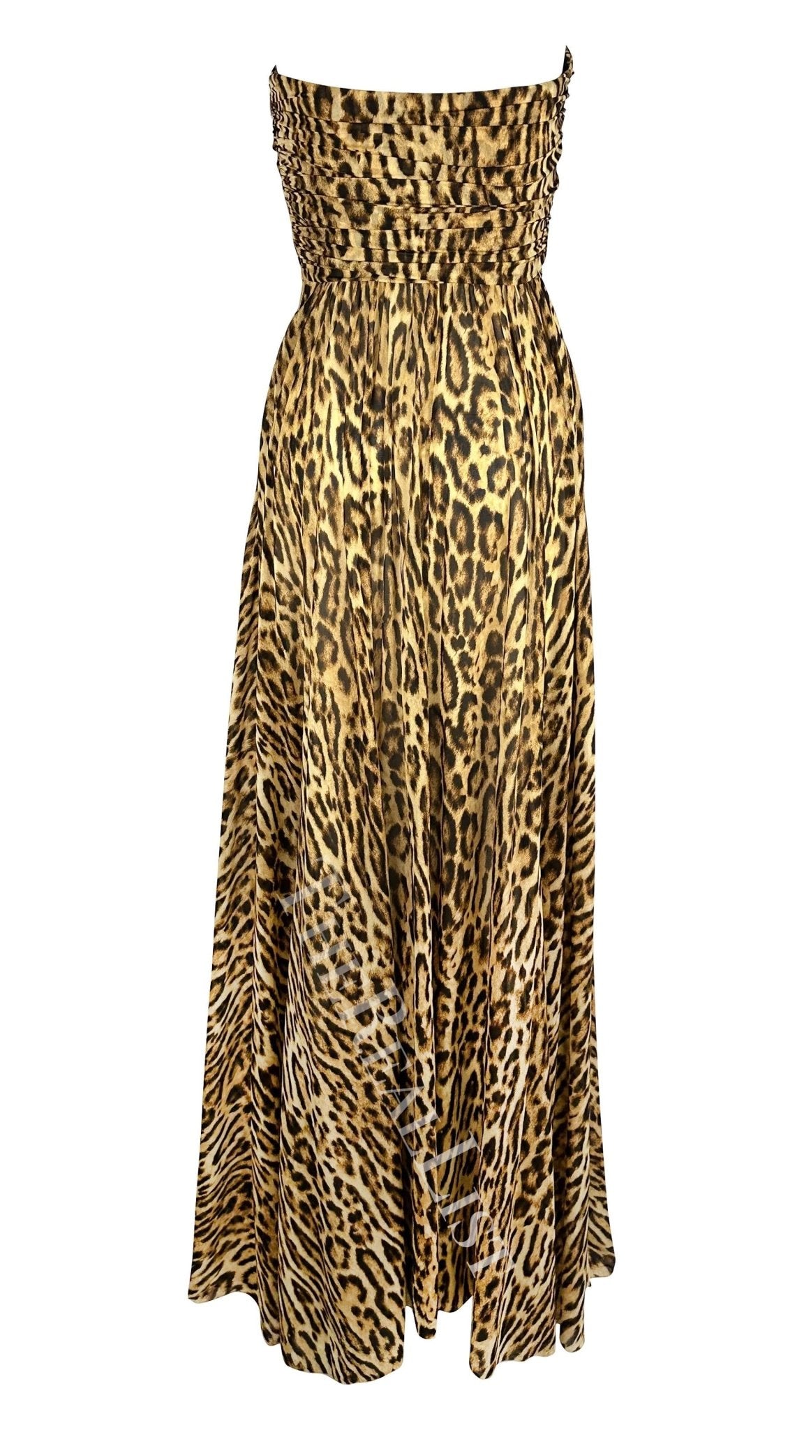 NWT F/W 2004 Celine by Michael Kors Runway Strapless Leopard Print Silk Gown - RealList