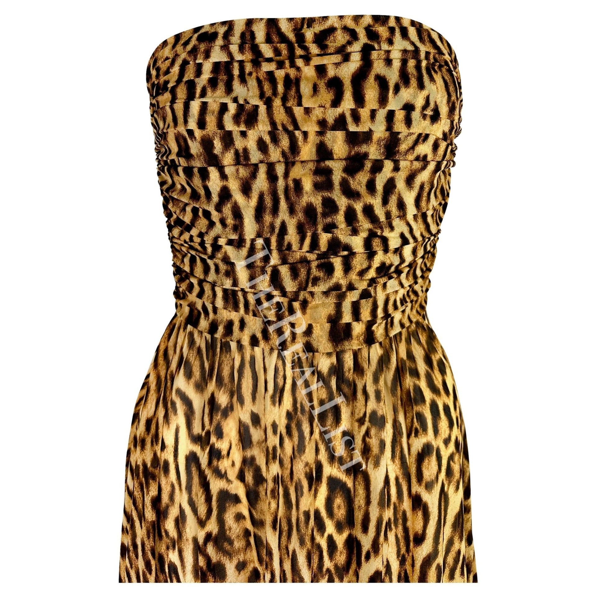 NWT F/W 2004 Celine by Michael Kors Runway Strapless Leopard Print Silk Gown - RealList