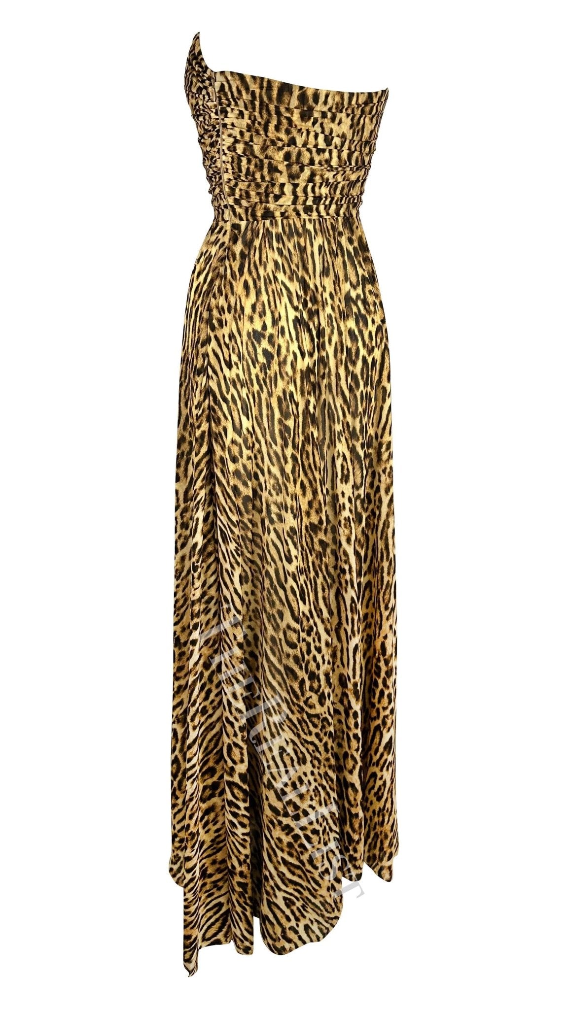 NWT F/W 2004 Celine by Michael Kors Runway Strapless Leopard Print Silk Gown - RealList