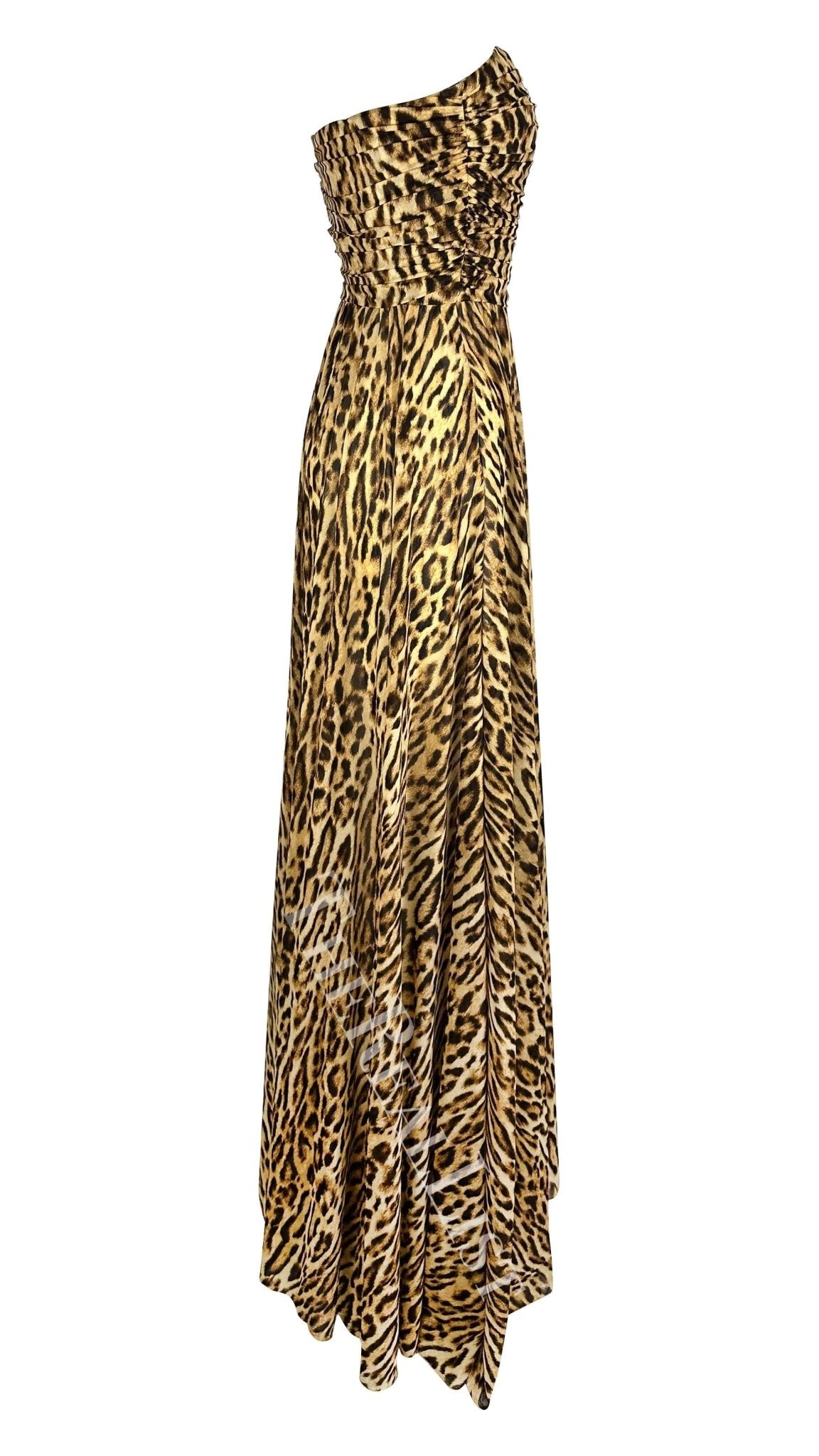 NWT F/W 2004 Celine by Michael Kors Runway Strapless Leopard Print Silk Gown - RealList