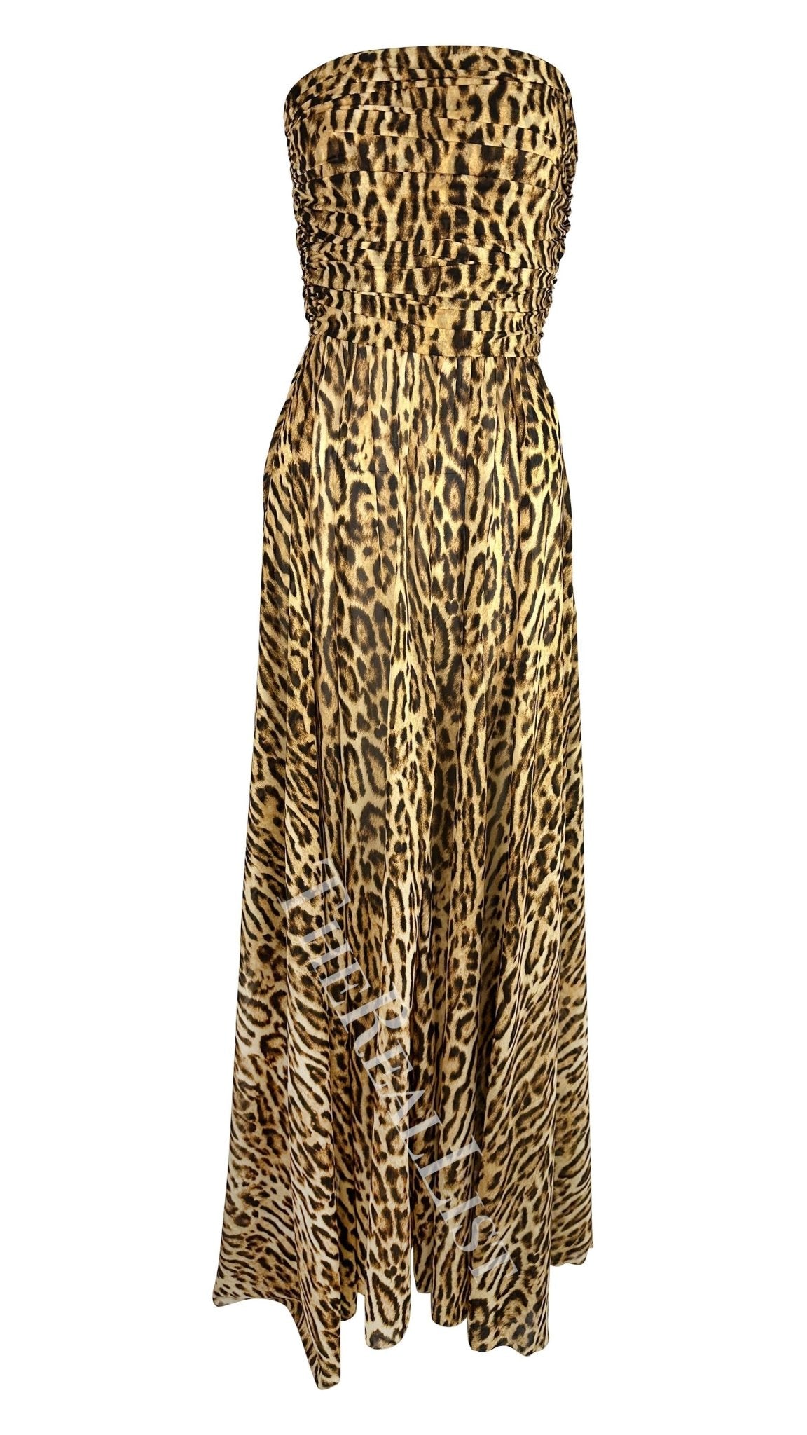 NWT F/W 2004 Celine by Michael Kors Runway Strapless Leopard Print Silk Gown - RealList