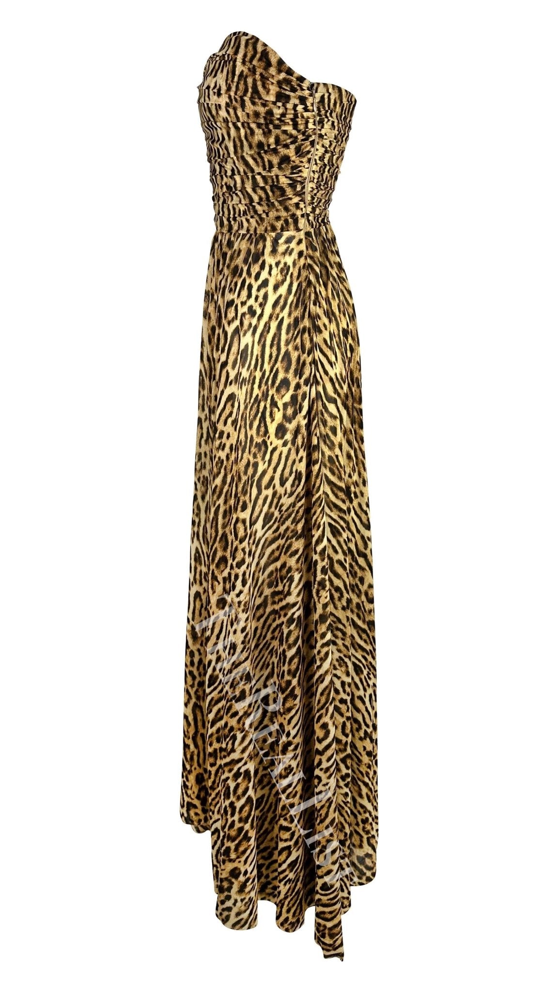 NWT F/W 2004 Celine by Michael Kors Runway Strapless Leopard Print Silk Gown - RealList