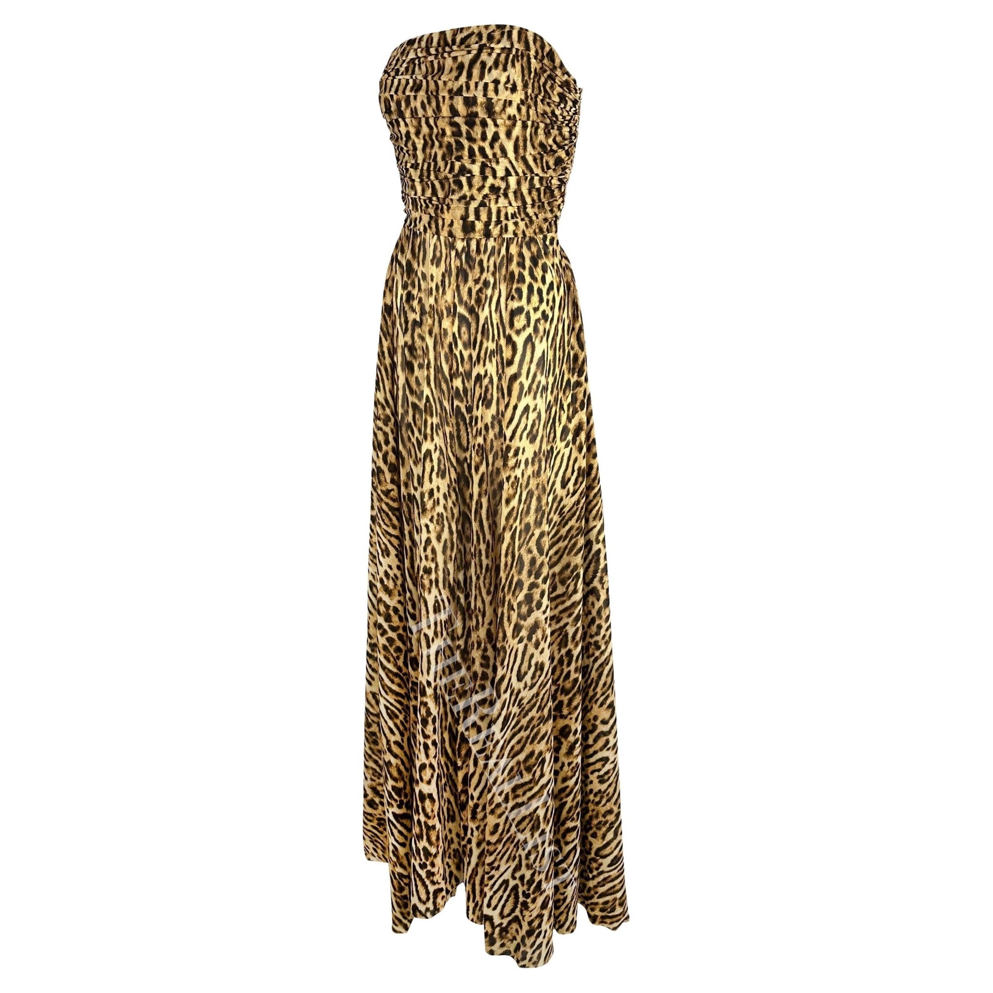 NWT F/W 2004 Celine by Michael Kors Runway Strapless Leopard Print Silk Gown - RealList