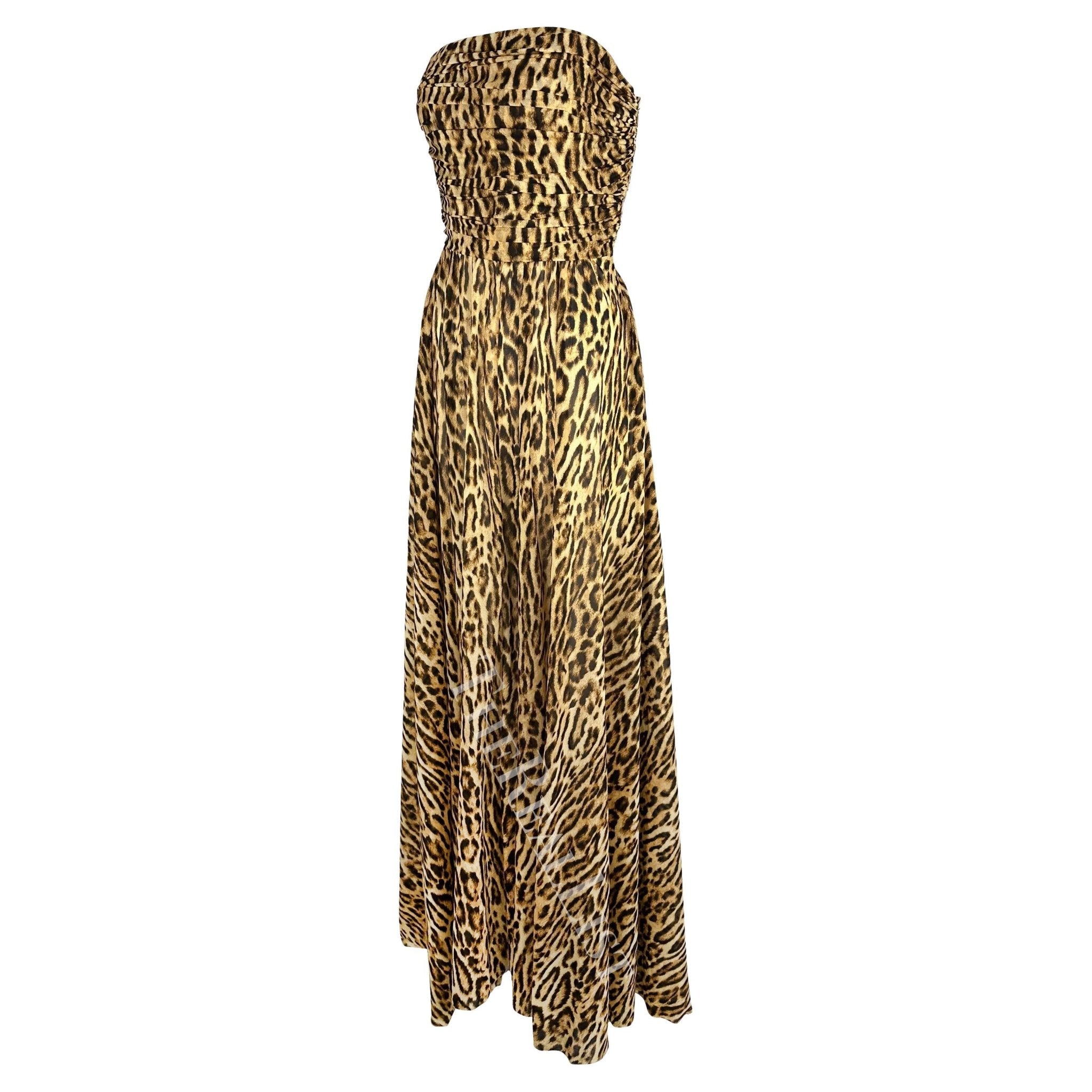 NWT F/W 2004 Celine by Michael Kors Runway Strapless Leopard Print Silk Gown - RealList