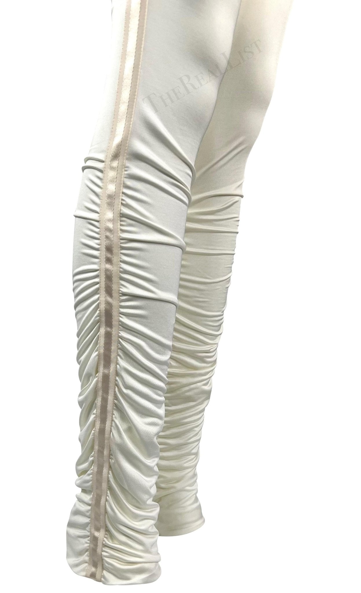 NWT F/W 2004 Gucci by Tom Ford White Ruched Satin Ribbon Trimmed Pants - RealList