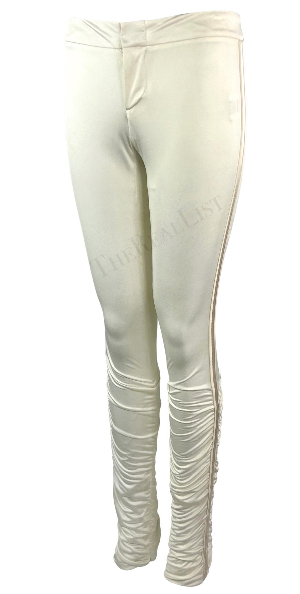 NWT F/W 2004 Gucci by Tom Ford White Ruched Satin Ribbon Trimmed Pants - RealList