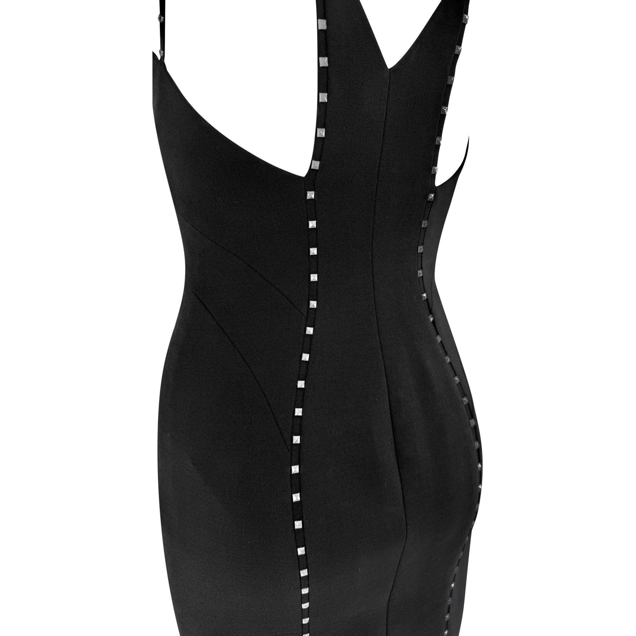 NWT F/W 2004 Versace by Donatella Runway Studded Black Wool Pencil Dress - RealList