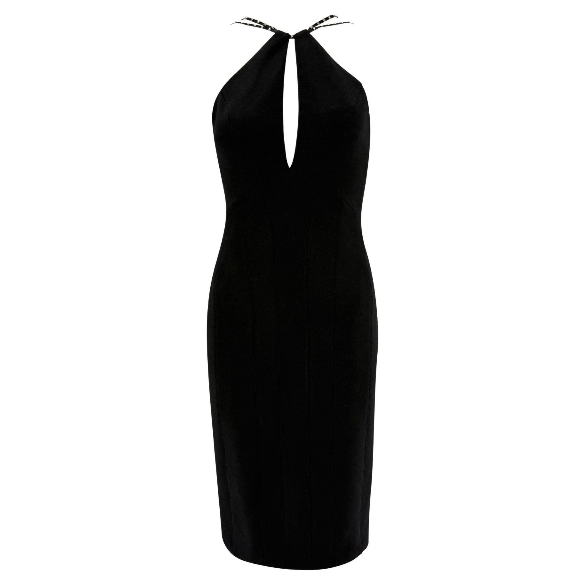 NWT F/W 2004 Versace by Donatella Runway Studded Black Wool Pencil Dress - RealList