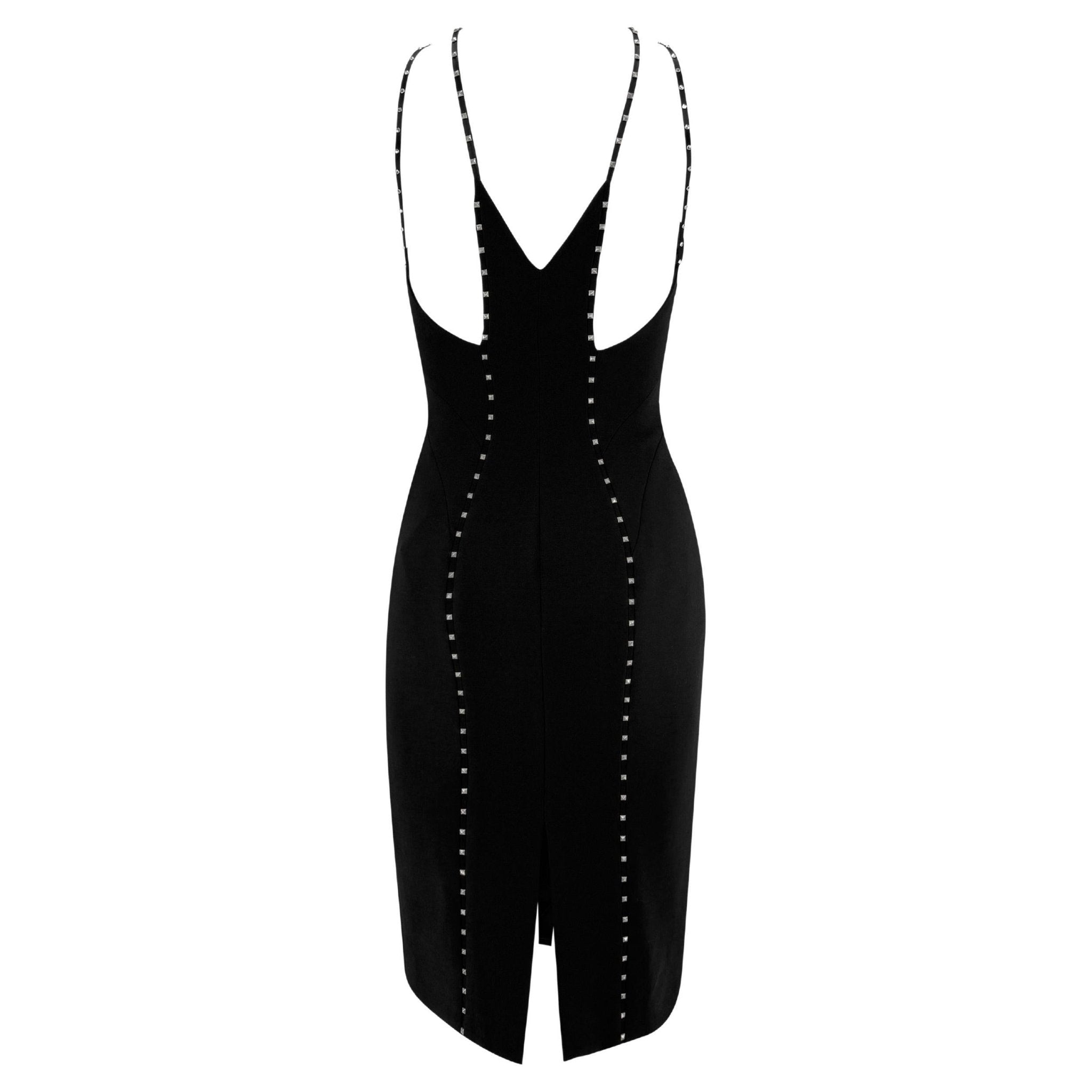 NWT F/W 2004 Versace by Donatella Runway Studded Black Wool Pencil Dress - RealList