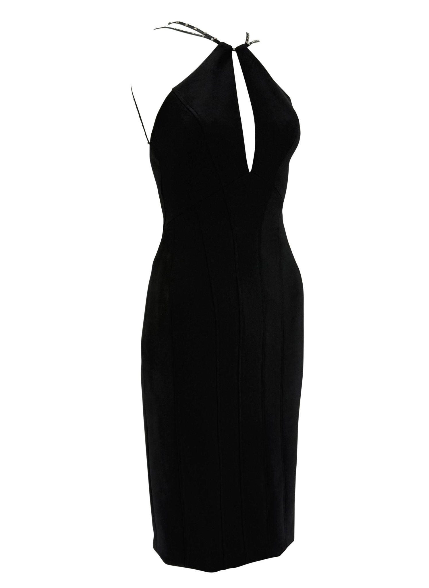 NWT F/W 2004 Versace by Donatella Runway Studded Black Wool Pencil Dress - RealList