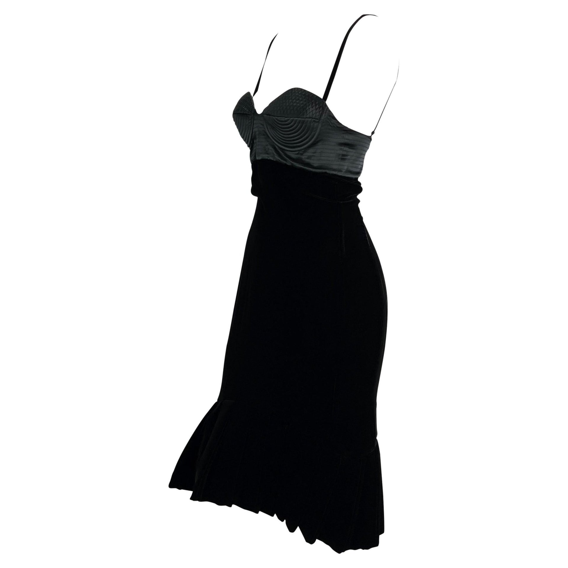 NWT F/W 2005 Roberto Cavalli Runway Sculptural Velvet Satin Bustier Flare Dress - RealList