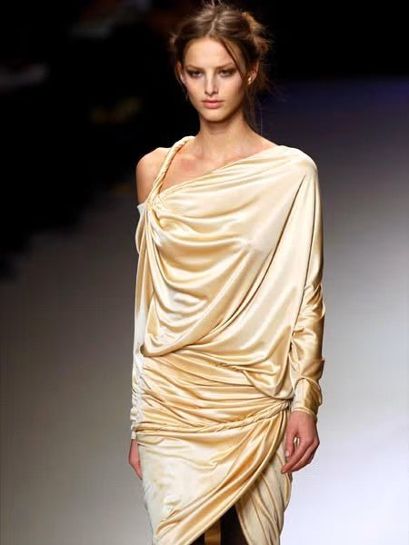 NWT F/W 2008 Emanuel Ungaro Runway Draped Beige Viscose Wrap Style Mini Dress - RealList