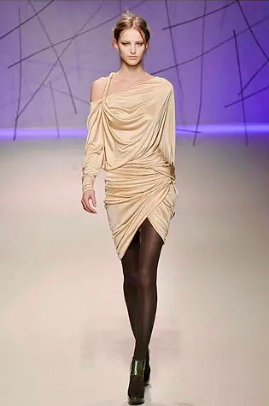 NWT F/W 2008 Emanuel Ungaro Runway Draped Beige Viscose Wrap Style Mini Dress - RealList