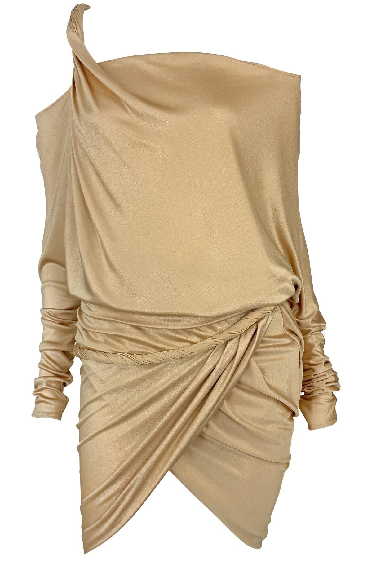 NWT F/W 2008 Emanuel Ungaro Runway Draped Beige Viscose Wrap Style Mini Dress - RealList
