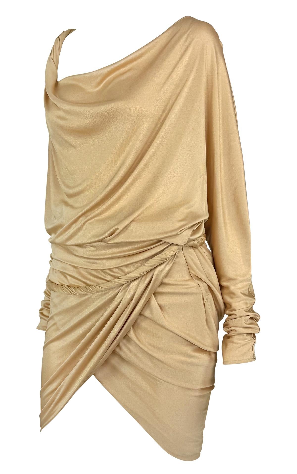 NWT F/W 2008 Emanuel Ungaro Runway Draped Beige Viscose Wrap Style Mini Dress - RealList