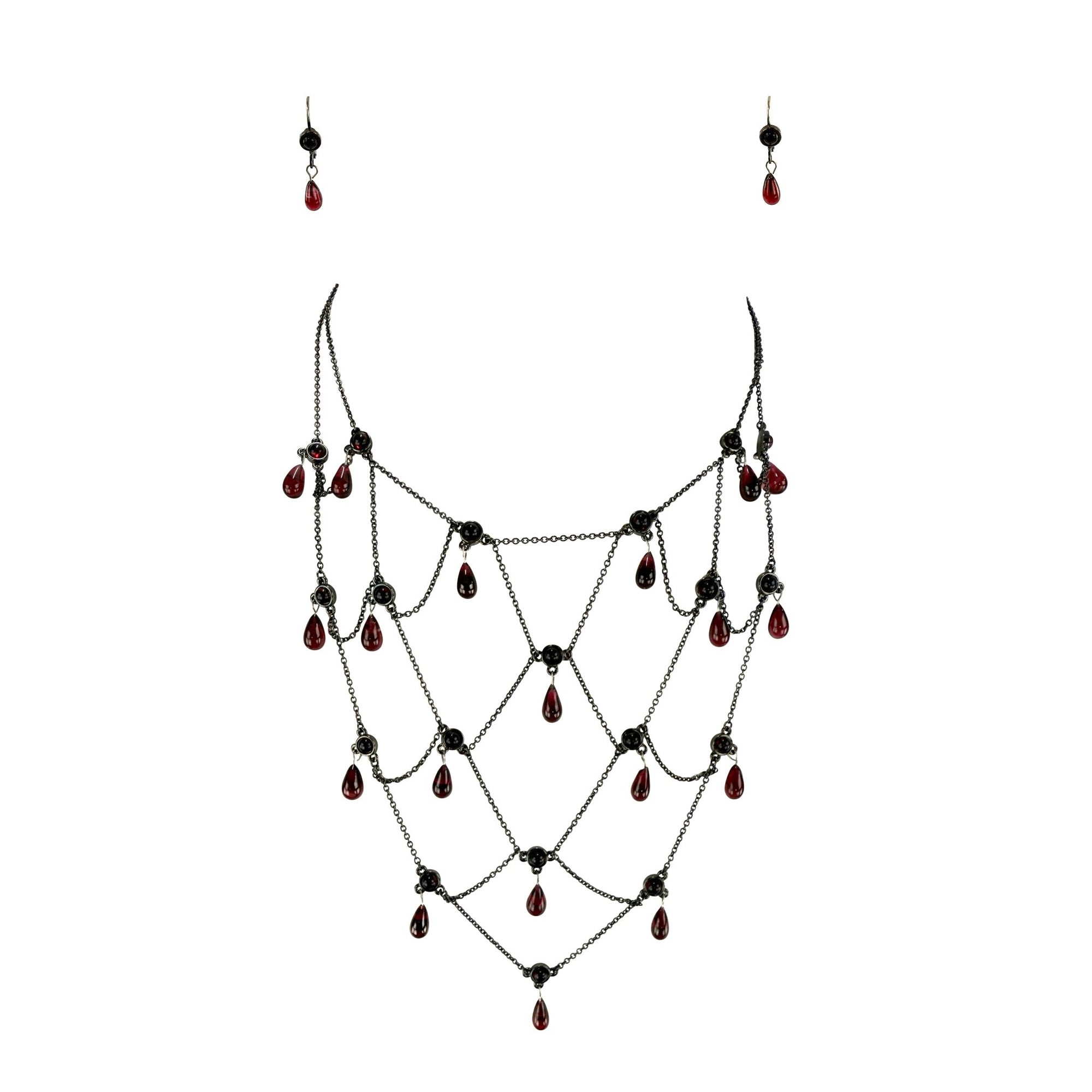 NWT Late 1990s Christian Dior by John Galliano Deep Red Pendant Earrings with Necklace - RealList