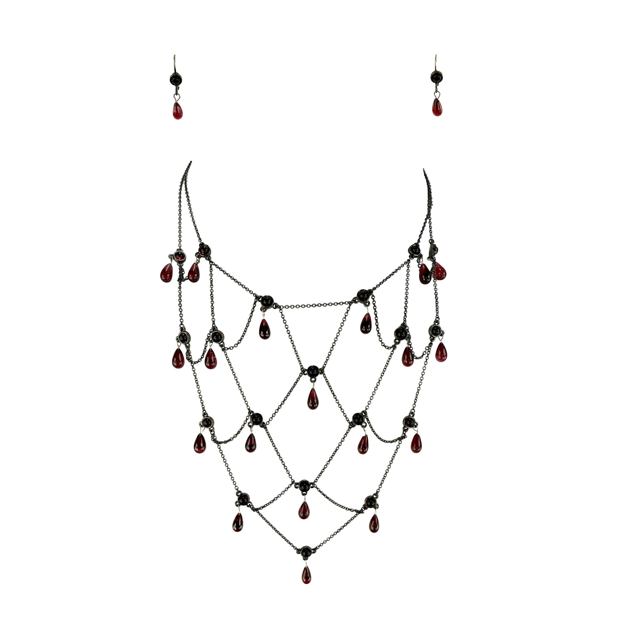 NWT Late 1990s Christian Dior by John Galliano Deep Red Pendant Earrings with Necklace - RealList