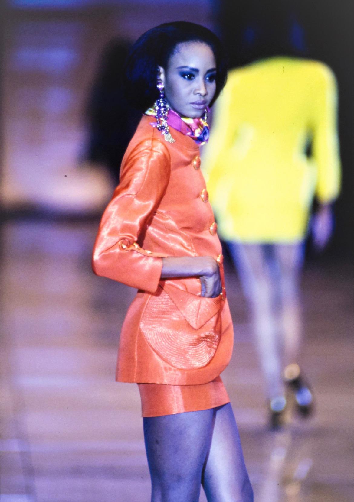NWT S/S 1991 Gianni Versace Couture Orange Metallic Runway Skirt Suit - RealList