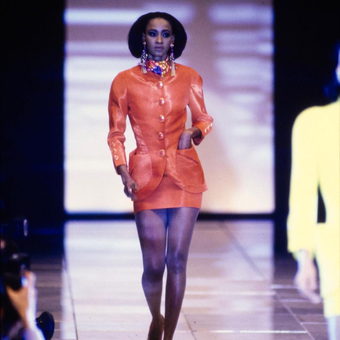 NWT S/S 1991 Gianni Versace Couture Orange Metallic Runway Skirt Suit - RealList