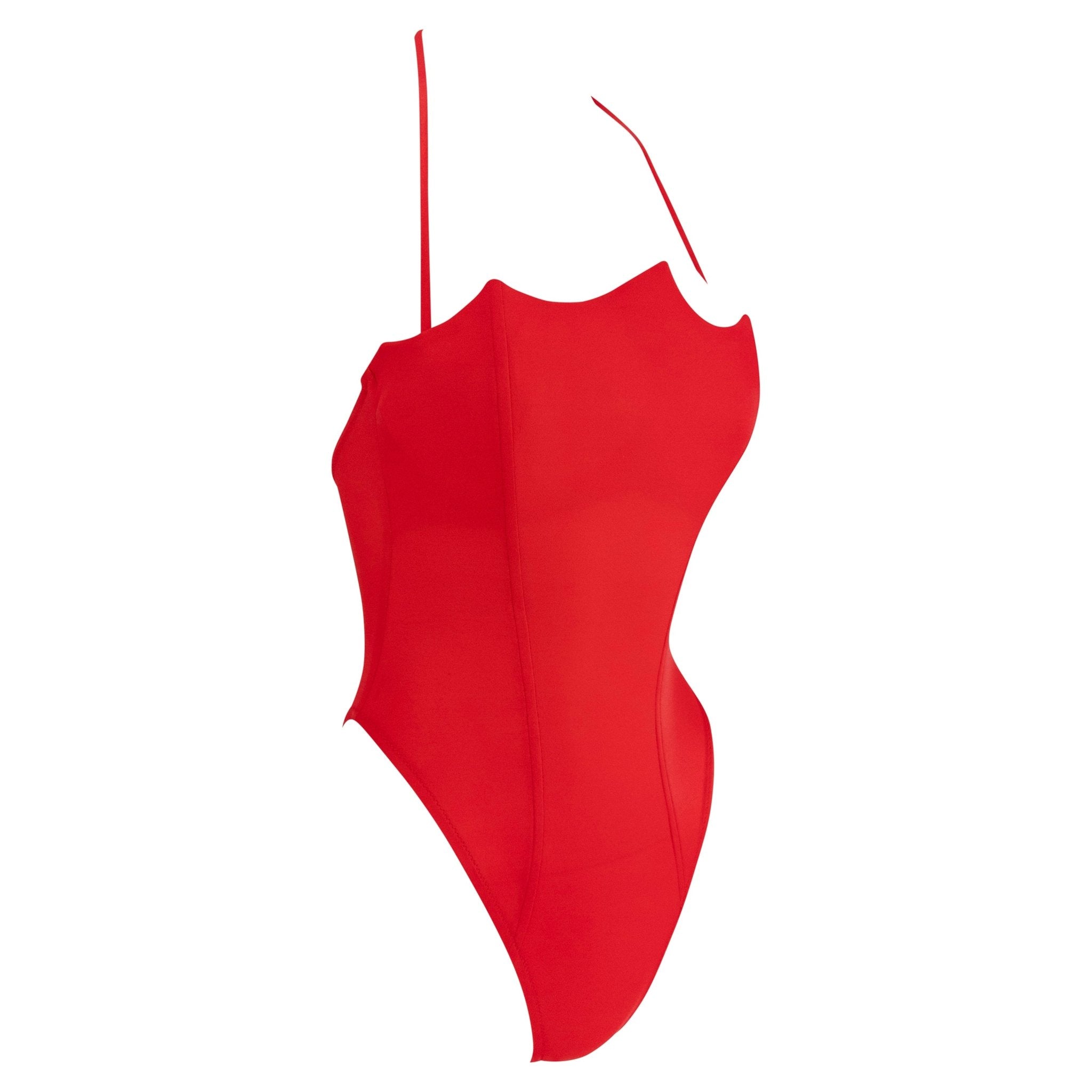 NWT S/S 1991 Gianni Versace Red High - Cut Peaked Neckline One - Piece Swimsuit - RealList