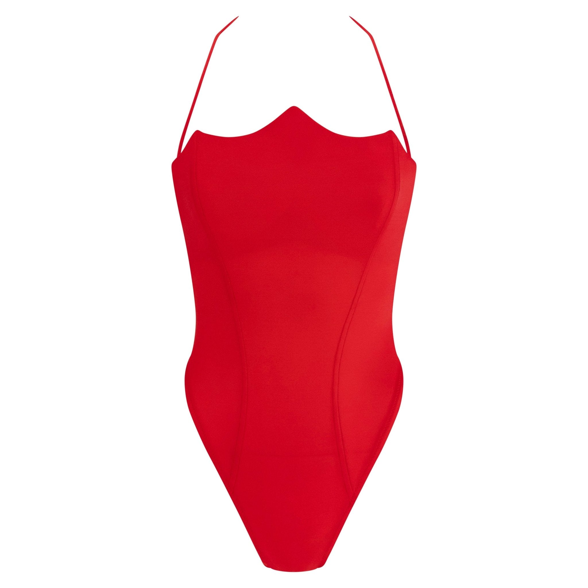 NWT S/S 1991 Gianni Versace Red High - Cut Peaked Neckline One - Piece Swimsuit - RealList