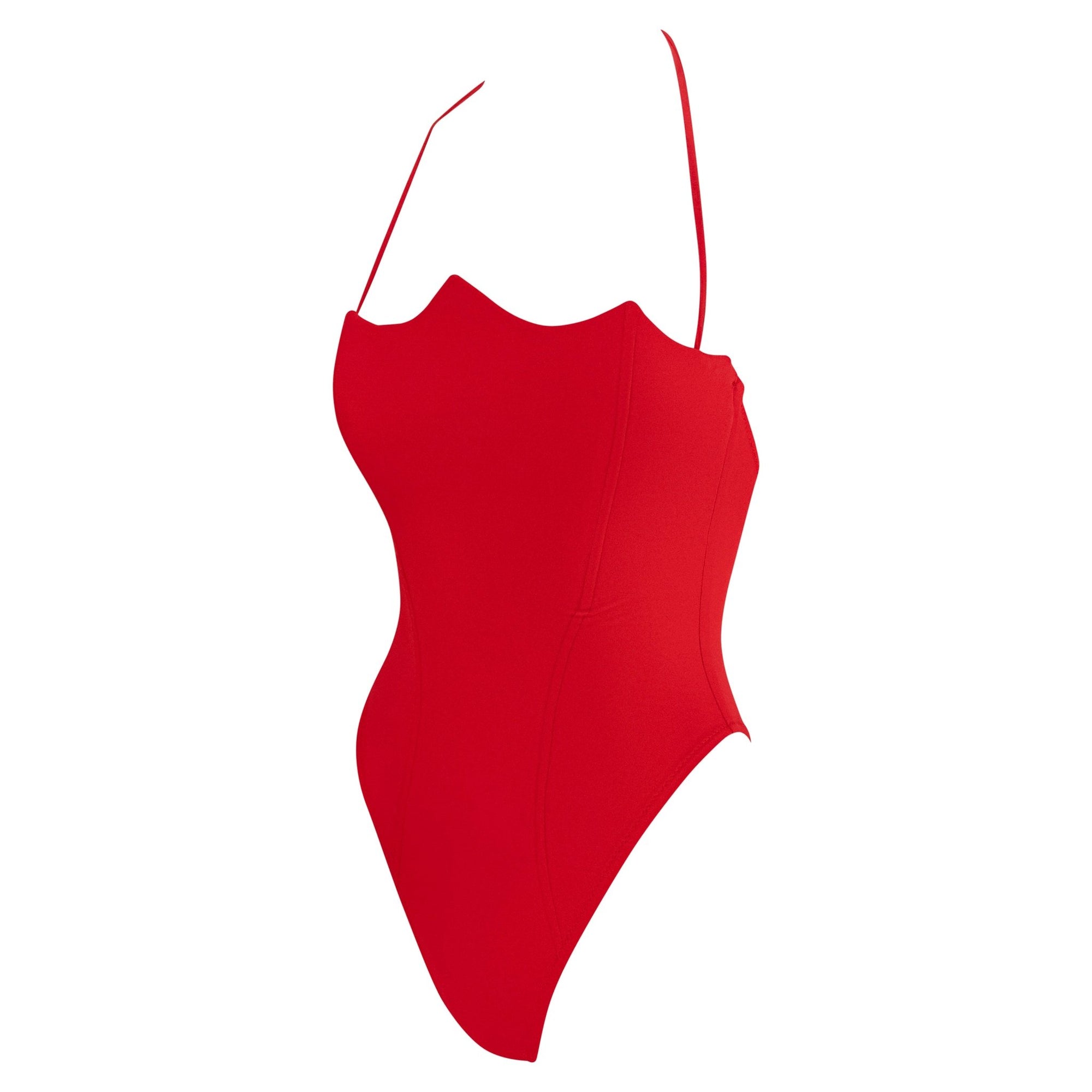 NWT S/S 1991 Gianni Versace Red High - Cut Peaked Neckline One - Piece Swimsuit - RealList
