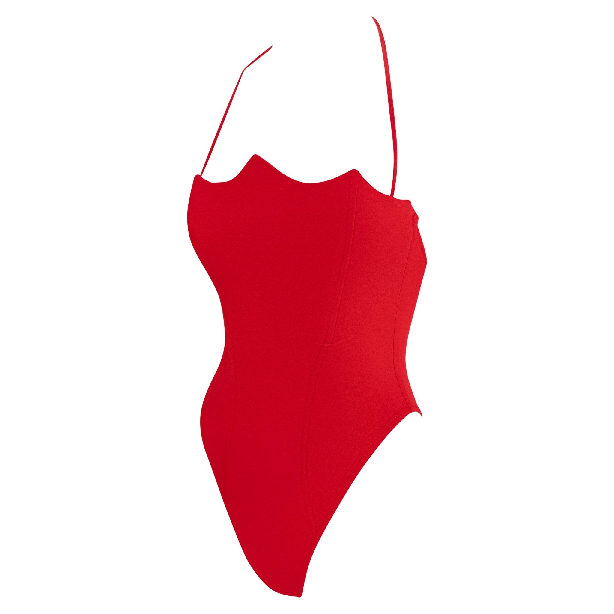 NWT S/S 1991 Gianni Versace Red High - Cut Peaked Neckline One - Piece Swimsuit - RealList