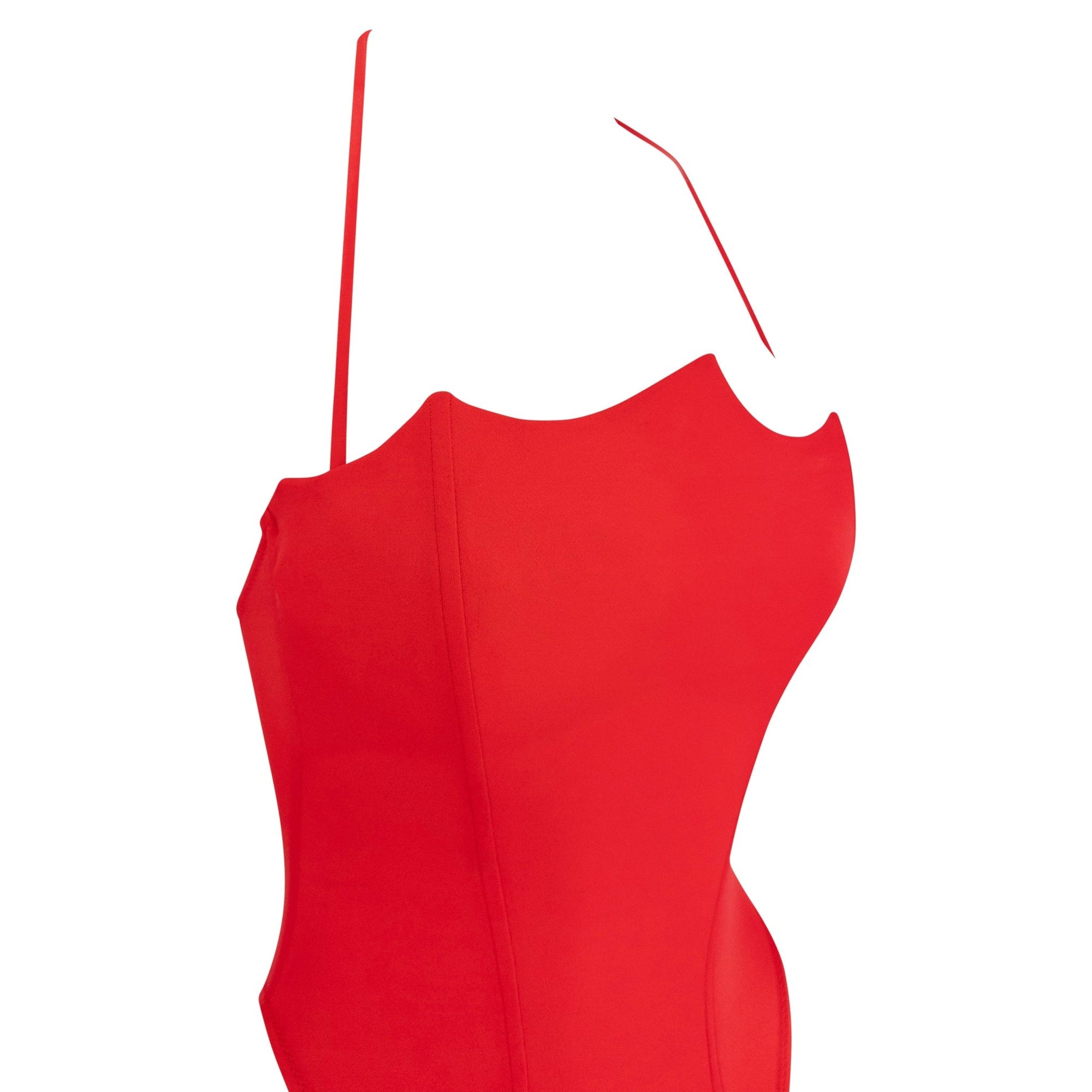 NWT S/S 1991 Gianni Versace Red High - Cut Peaked Neckline One - Piece Swimsuit - RealList
