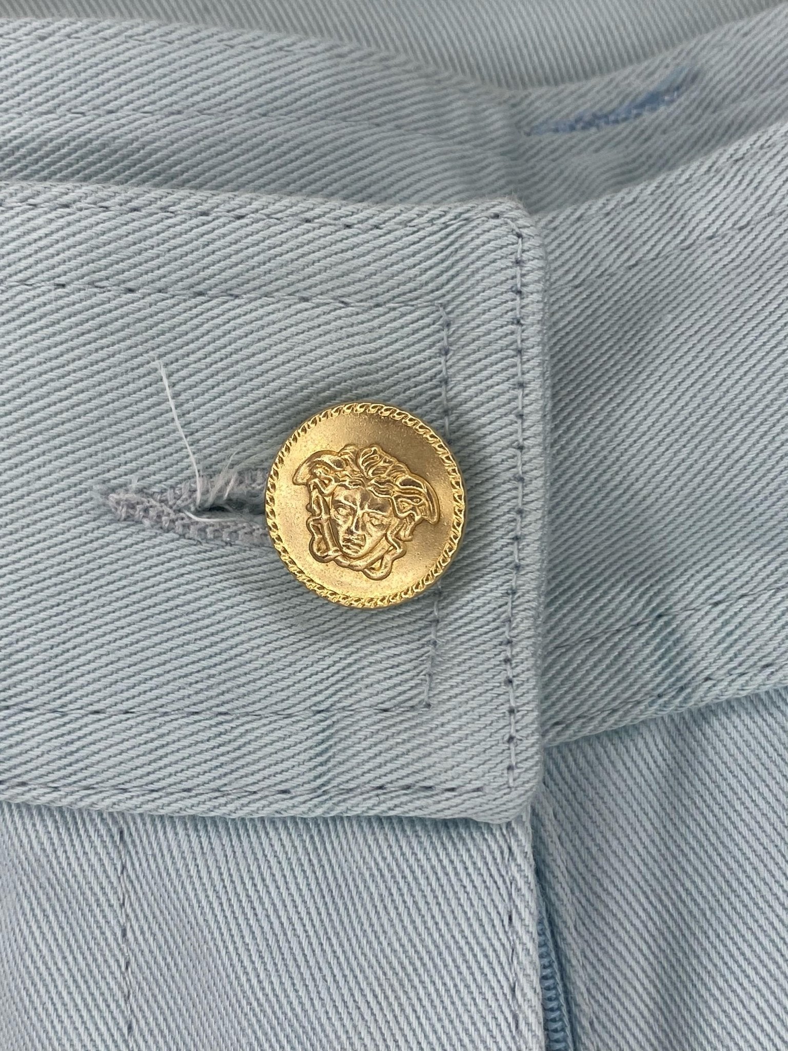 NWT S/S 1992 Gianni Versace Couture Baby Blue Cotton Medusa Jeans - RealList