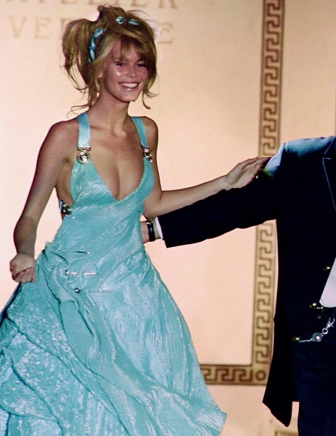 NWT S/S 1994 Gianni Versace Baby Blue Metallic Crinkled Lamé Medusa Coat - RealList