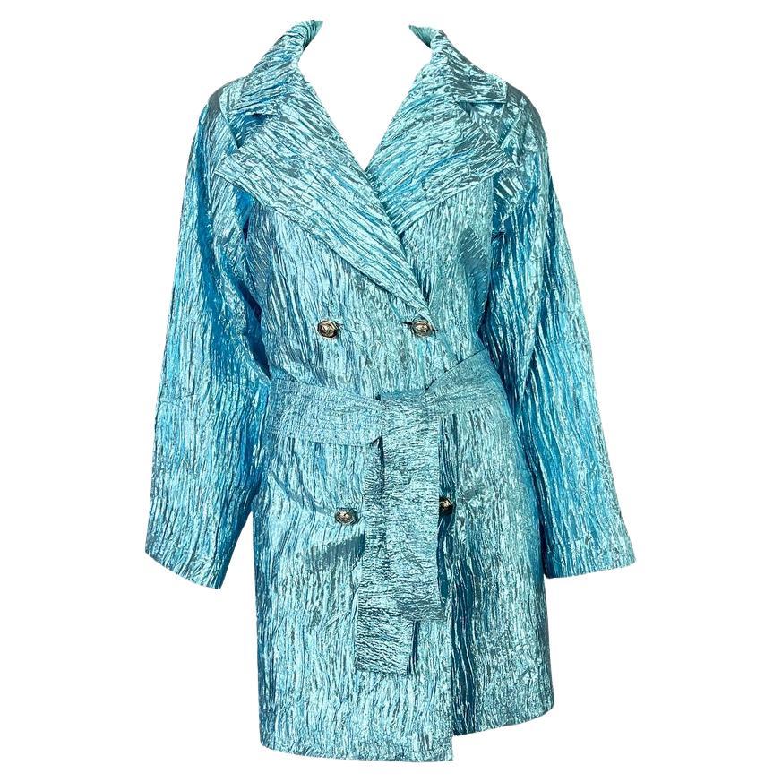 NWT S/S 1994 Gianni Versace Baby Blue Metallic Crinkled Lamé Medusa Coat - RealList