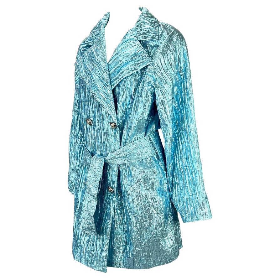 NWT S/S 1994 Gianni Versace Baby Blue Metallic Crinkled Lamé Medusa Coat - RealList