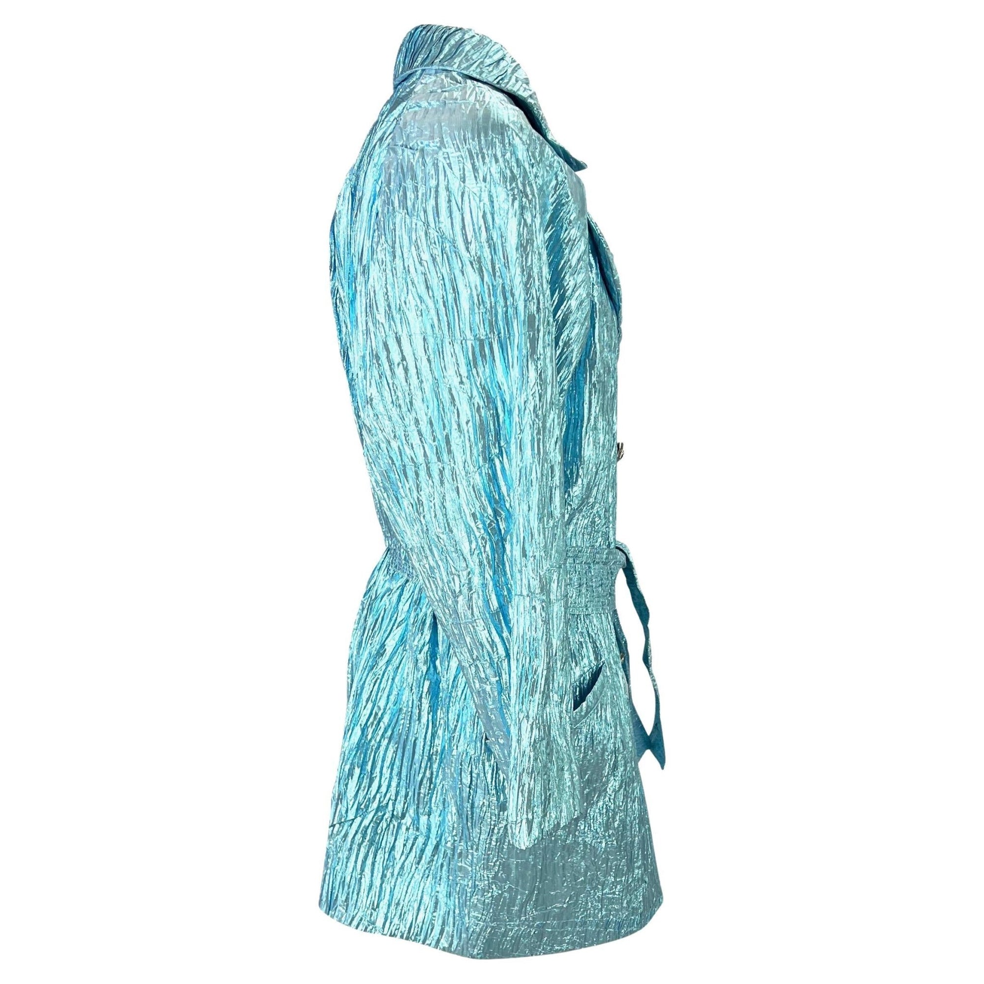 NWT S/S 1994 Gianni Versace Baby Blue Metallic Crinkled Lamé Medusa Coat - RealList