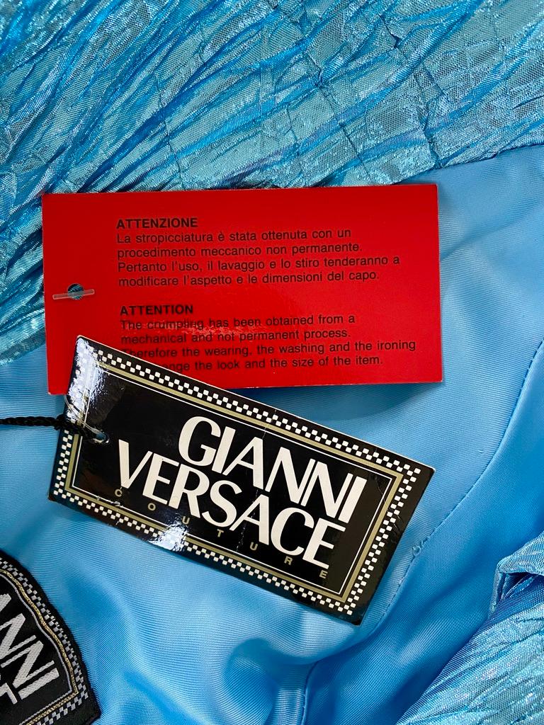 NWT S/S 1994 Gianni Versace Baby Blue Metallic Crinkled Lamé Medusa Coat - RealList
