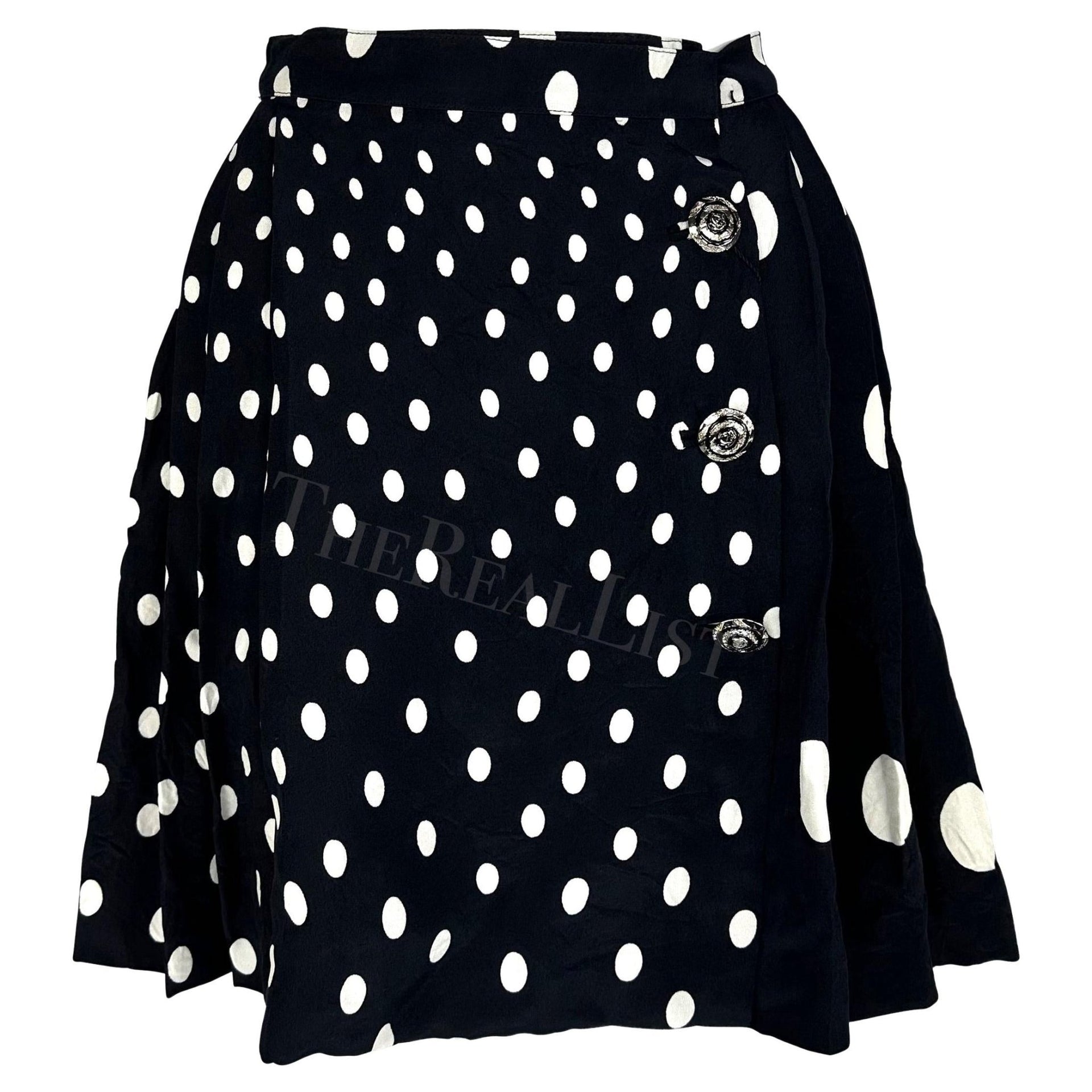 NWT S/S 1994 Gianni Versace Black White Polka Dot Pleated Wrap Skirt - RealList