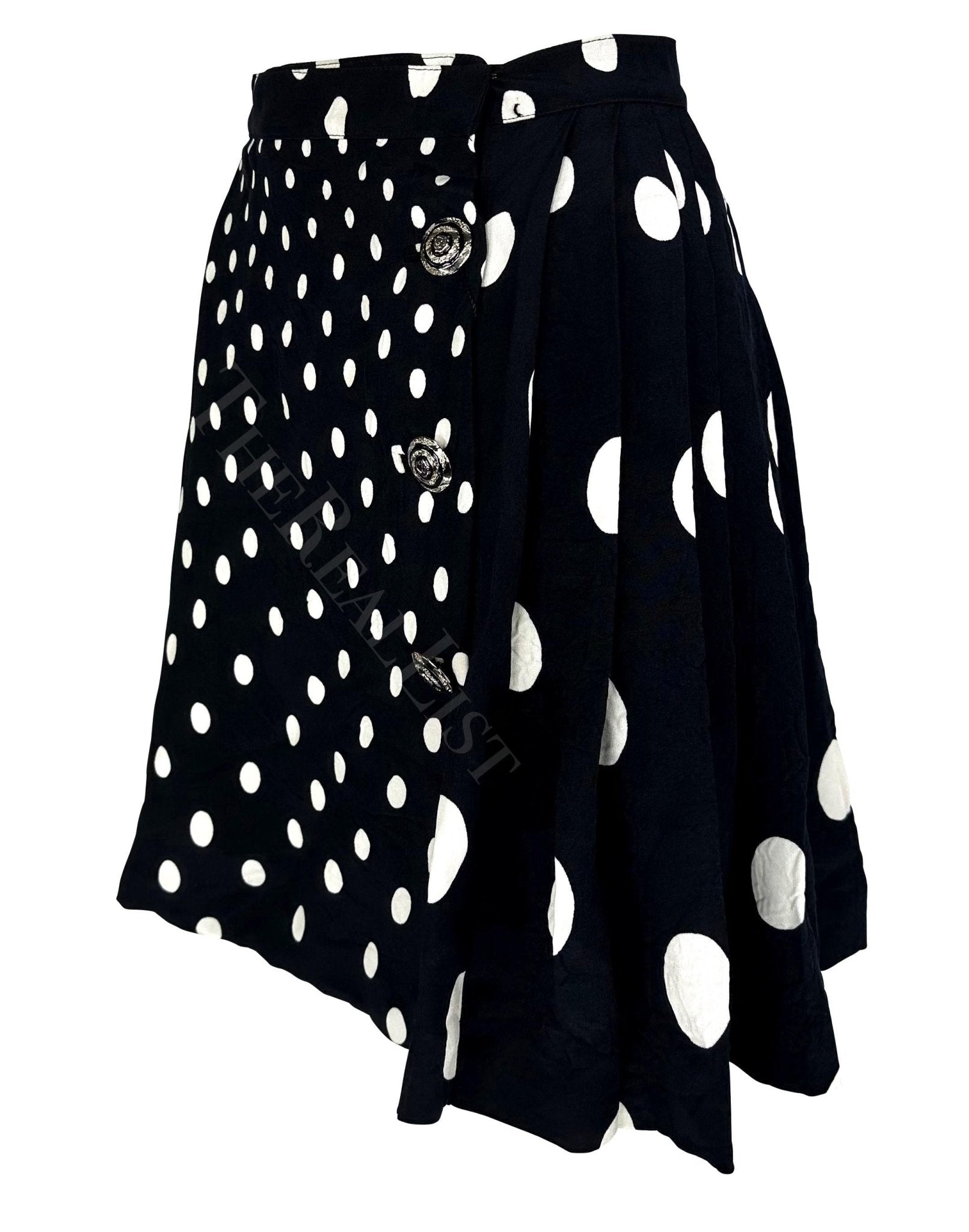 NWT S/S 1994 Gianni Versace Black White Polka Dot Pleated Wrap Skirt - RealList