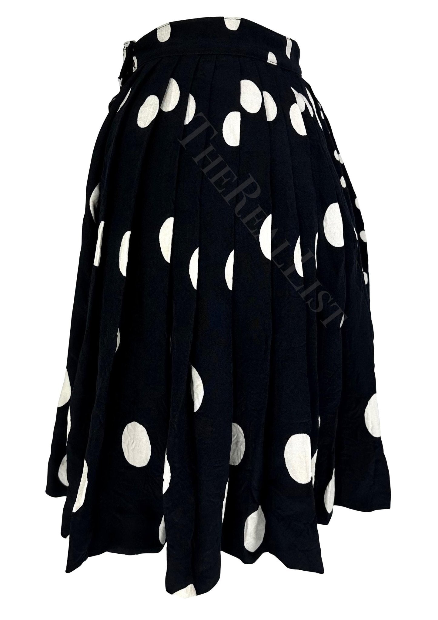 NWT S/S 1994 Gianni Versace Black White Polka Dot Pleated Wrap Skirt - RealList