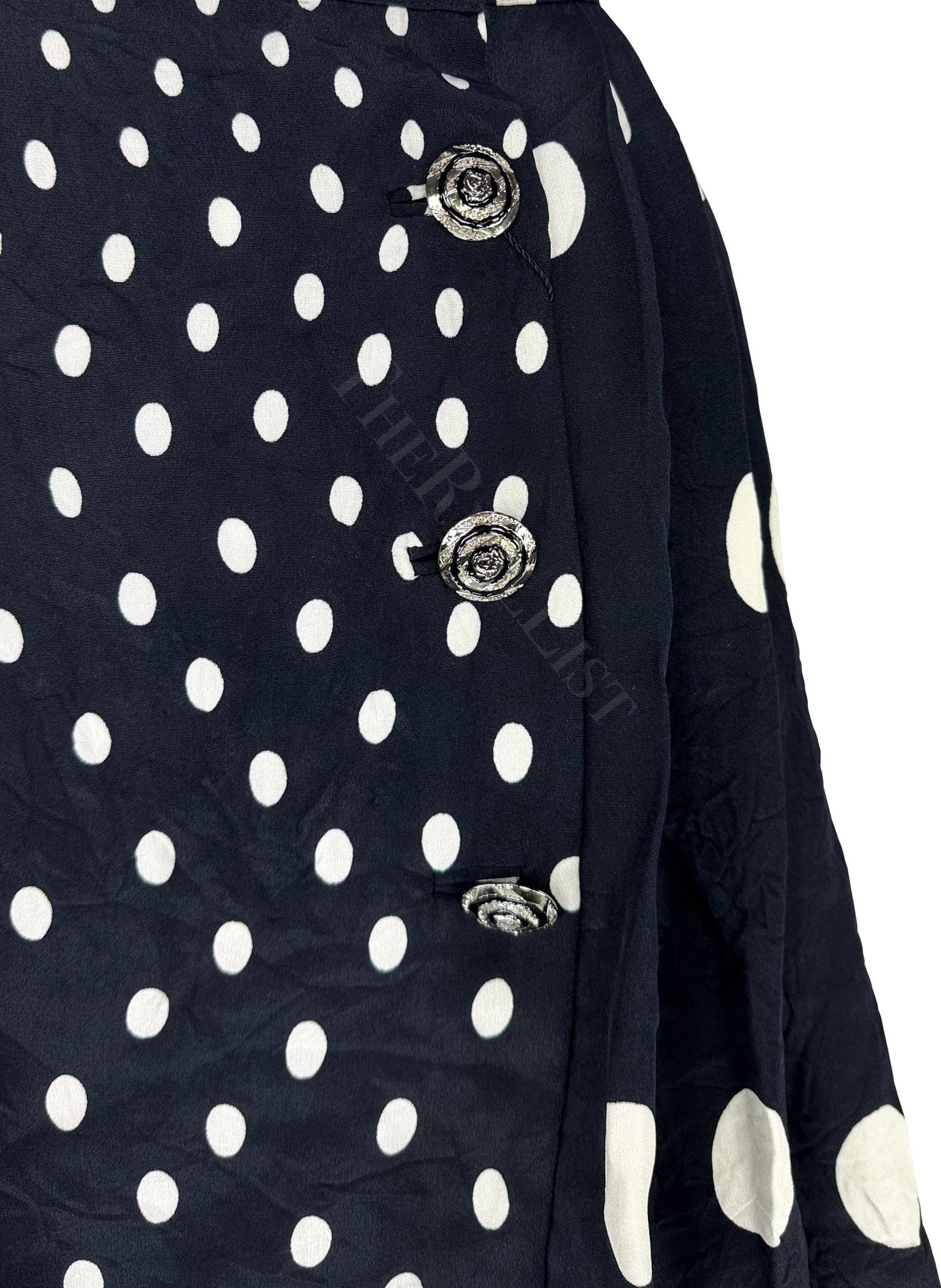 NWT S/S 1994 Gianni Versace Black White Polka Dot Pleated Wrap Skirt - RealList